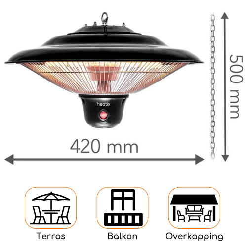 Heatix Hangende Heater Zwart 1500 Watt terrasverwarmer