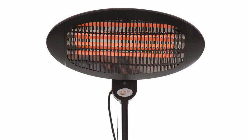 voorkant van de stijlvolle Sunred Elektra Quartz staande zwarte heater met 2000 Watt