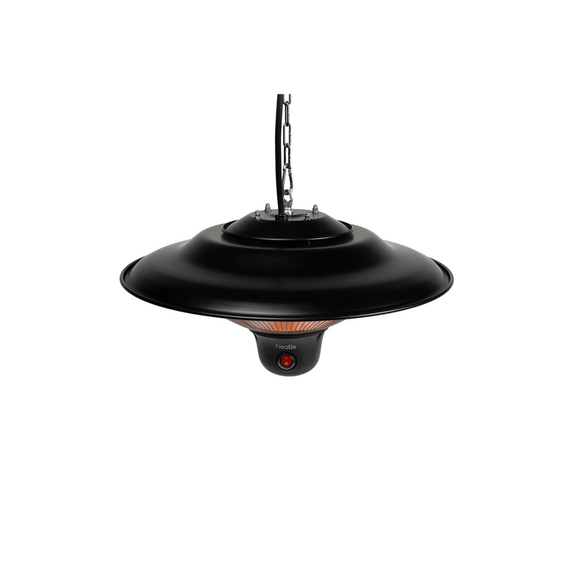 kap van de Zwarte hangende Heatix terrasverwarmer of heater met 1500 Watt 