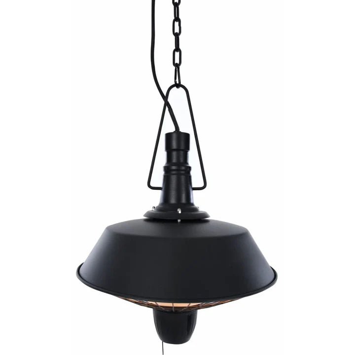 Zwarte hangende Sunred Indus terrasverwarmer met 2100 Watt met halogeen technologie