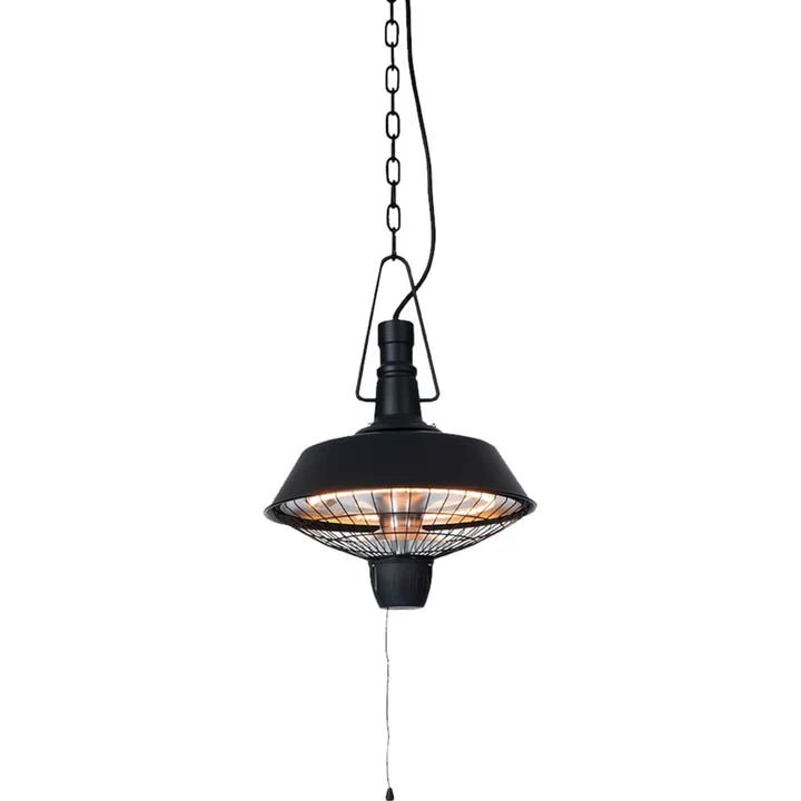 Zwarte hangende Sunred Indus terrasverwarmer met 2100 Watt met halogeen technologie