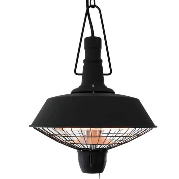 Zwarte hangende Sunred Indus terrasverwarmer met 2100 Watt met halogeen technologie