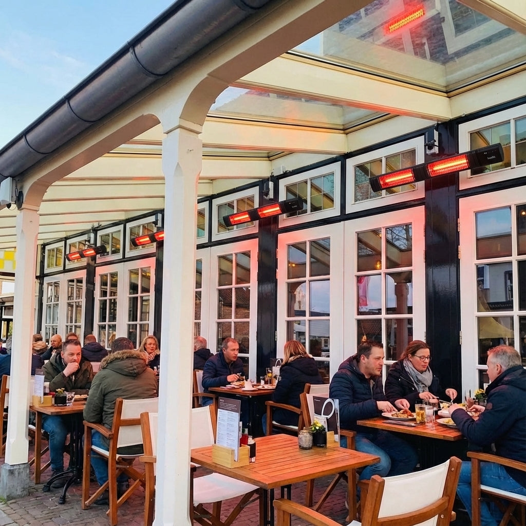 Terras met terrasverwarmers infrarood 