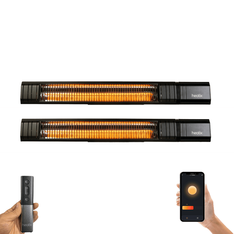 2 keer Zwarte slimme wandmodel Heatix heater of terrasverwarmer met 2500 Watt met afstandsbediening