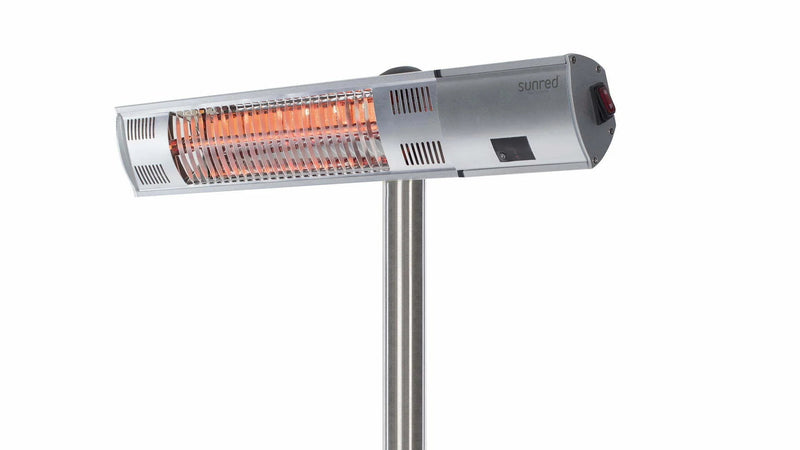 Sunred staande zilver heater met aan/uit knop voor de sfeervolle overkapping of tuin